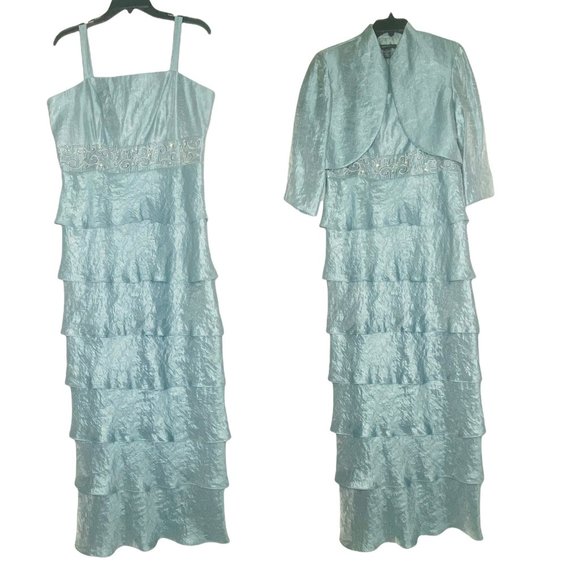 Vintage 80s R&M Richards Tafetta 2Piece Gown and Bolero Set NWT Blue Sz 14 Style - Picture 2 of 12